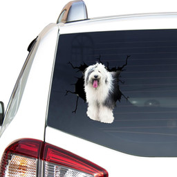 Old English Sheepdog Crack Window Decal Custom 3d Car Decal Vinyl Aesthetic Decal Funny Stickers Cute Gift Ideas Ae10825 Car Vinyl Decal Sticker Window Decals, Peel and Stick Wall Decals