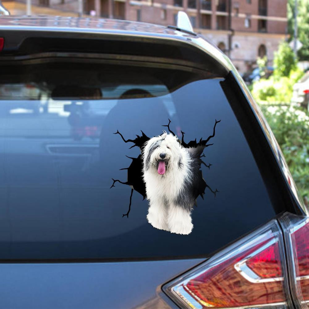 Old English Sheepdog Crack Window Decal Custom 3d Car Decal Vinyl Aesthetic Decal Funny Stickers Cute Gift Ideas Ae10825 Car Vinyl Decal Sticker Window Decals, Peel and Stick Wall Decals 12x12IN 2PCS