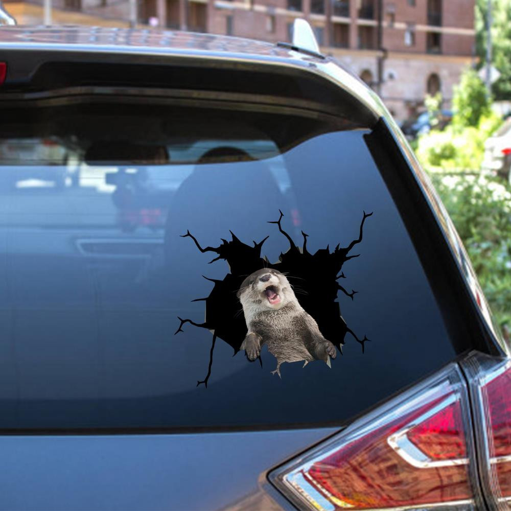 Otter Crack Window Decal Custom 3d Car Decal Vinyl Aesthetic Decal Funny Stickers Home Decor Gift Ideas Car Vinyl Decal Sticker Window Decals, Peel and Stick Wall Decals 12x12IN 2PCS