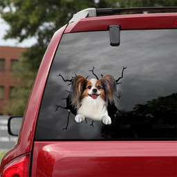 Papillon Dog Crack Window Decal Custom 3d Car Decal Vinyl Aesthetic Decal Funny Stickers Home Decor Gift Ideas Car Vinyl Decal Sticker Window Decals, Peel and Stick Wall Decals 18x18IN 2PCS