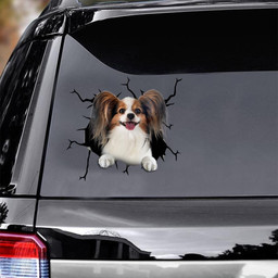 Papillon Dog Crack Window Decal Custom 3d Car Decal Vinyl Aesthetic Decal Funny Stickers Home Decor Gift Ideas Car Vinyl Decal Sticker Window Decals, Peel and Stick Wall Decals