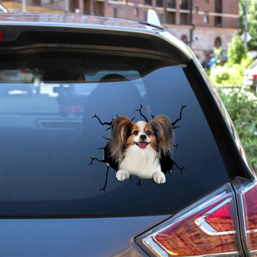 Papillon Dog Crack Window Decal Custom 3d Car Decal Vinyl Aesthetic Decal Funny Stickers Home Decor Gift Ideas Car Vinyl Decal Sticker Window Decals, Peel and Stick Wall Decals 12x12IN 2PCS