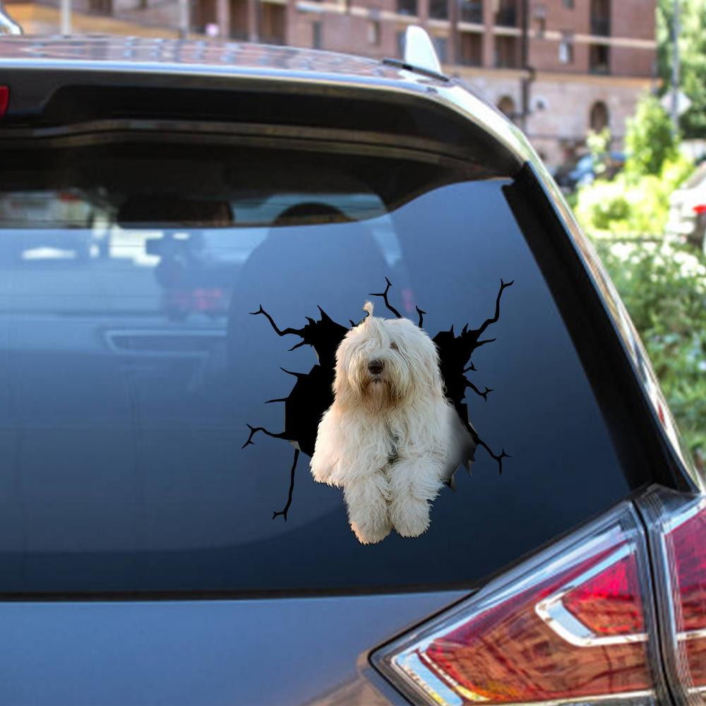 Old English Sheepdog Crack Window Decal Custom 3d Car Decal Vinyl Aesthetic Decal Funny Stickers Cute Gift Ideas Ae10824 Car Vinyl Decal Sticker Window Decals, Peel and Stick Wall Decals 12x12IN 2PCS