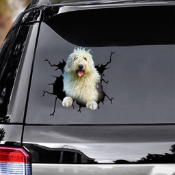 Old English Sheepdog Crack Window Decal Custom 3d Car Decal Vinyl Aesthetic Decal Funny Stickers Cute Gift Ideas Ae10826 Car Vinyl Decal Sticker Window Decals, Peel and Stick Wall Decals