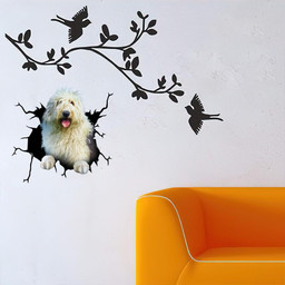 Old English Sheepdog Crack Window Decal Custom 3d Car Decal Vinyl Aesthetic Decal Funny Stickers Cute Gift Ideas Ae10826 Car Vinyl Decal Sticker Window Decals, Peel and Stick Wall Decals
