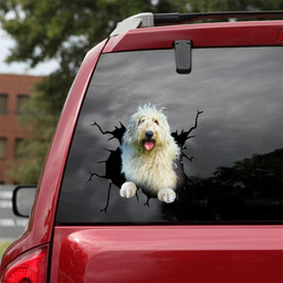 Old English Sheepdog Crack Window Decal Custom 3d Car Decal Vinyl Aesthetic Decal Funny Stickers Cute Gift Ideas Ae10826 Car Vinyl Decal Sticker Window Decals, Peel and Stick Wall Decals 18x18IN 2PCS