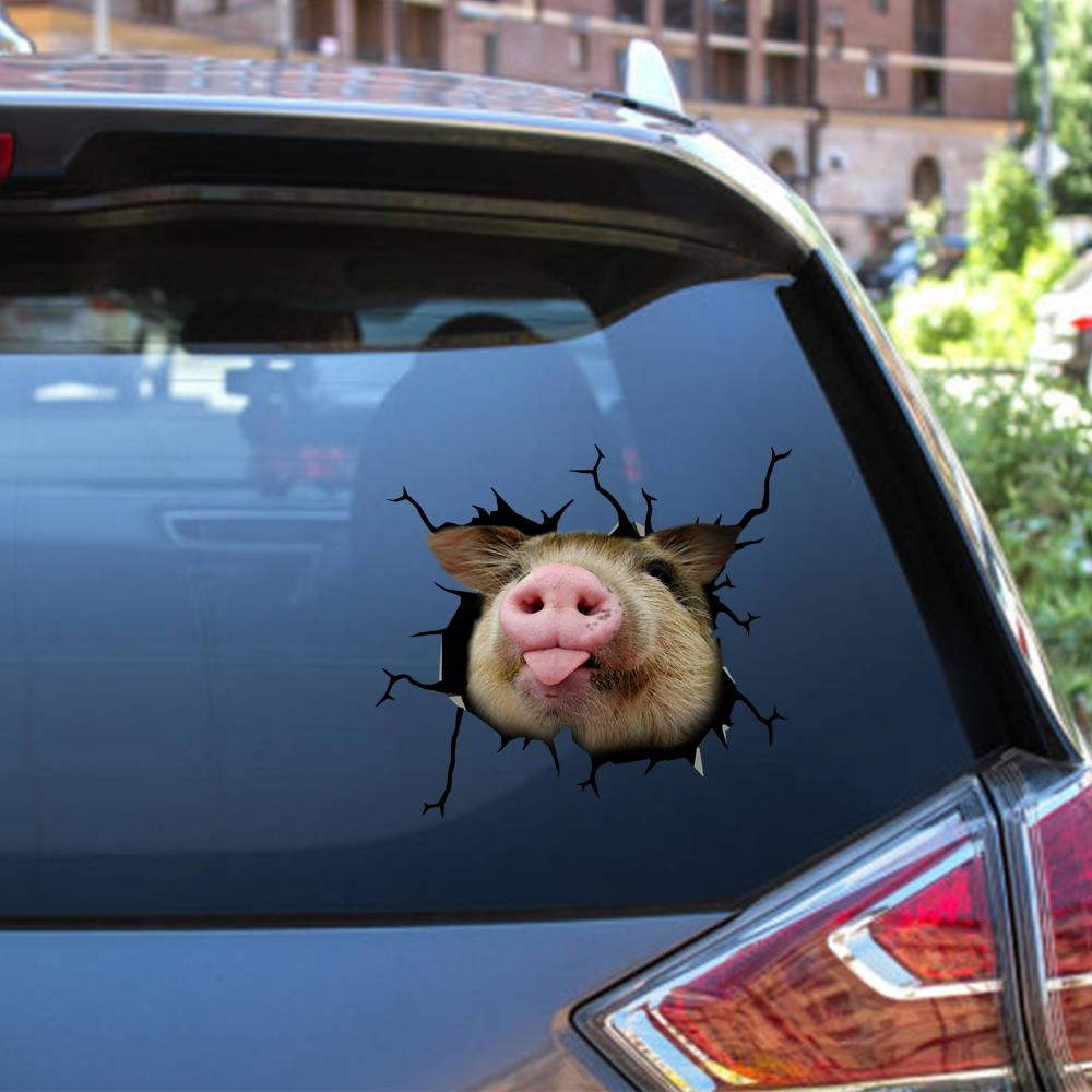 Pig Crack Window Decal Custom 3d Car Decal Vinyl Aesthetic Decal Funny Stickers Cute Gift Ideas Ae10892 Car Vinyl Decal Sticker Window Decals, Peel and Stick Wall Decals 12x12IN 2PCS