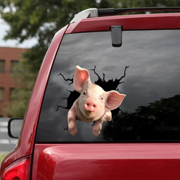 Pig Crack Window Decal Custom 3d Car Decal Vinyl Aesthetic Decal Funny Stickers Cute Gift Ideas Ae10894 Car Vinyl Decal Sticker Window Decals, Peel and Stick Wall Decals 18x18IN 2PCS