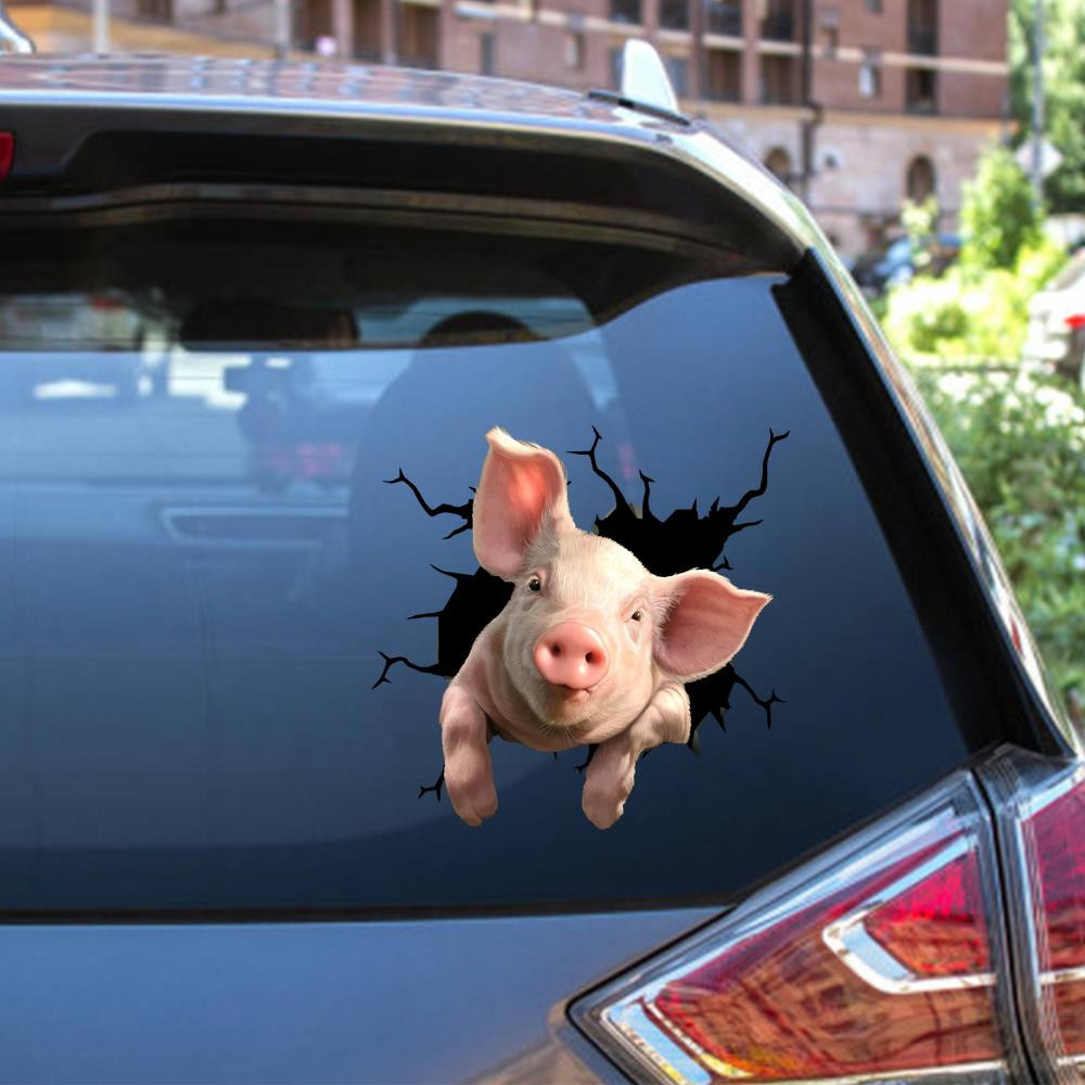 Pig Crack Window Decal Custom 3d Car Decal Vinyl Aesthetic Decal Funny Stickers Cute Gift Ideas Ae10894 Car Vinyl Decal Sticker Window Decals, Peel and Stick Wall Decals 12x12IN 2PCS