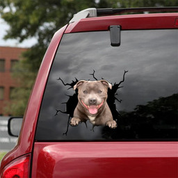 Pitbull Dog Breeds Dogs Puppy Crack Window Decal Custom 3d Car Decal Vinyl Aesthetic Decal Funny Stickers Cute Gift Ideas Ae10898 Car Vinyl Decal Sticker Window Decals, Peel and Stick Wall Decals 18x18IN 2PCS
