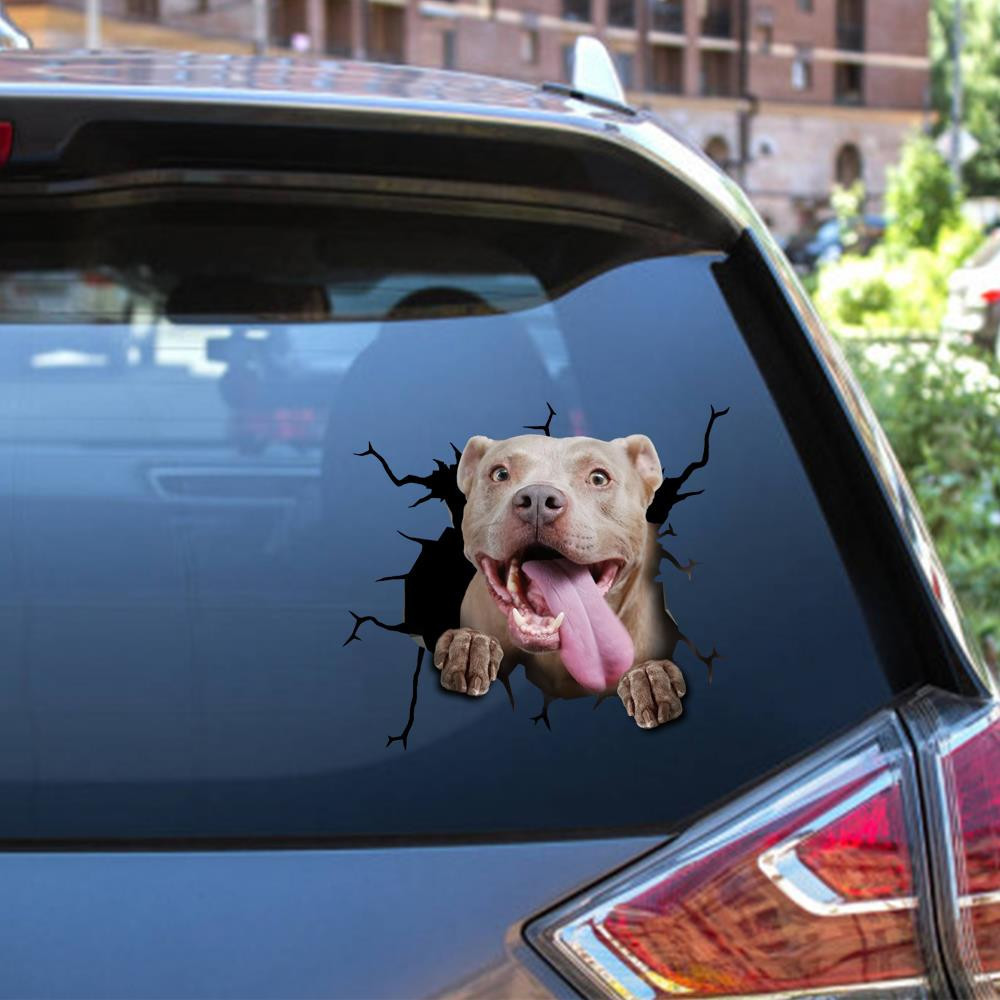 Pitbull Dog Breeds Dogs Puppy Crack Window Decal Custom 3d Car Decal Vinyl Aesthetic Decal Funny Stickers Cute Gift Ideas Ae10899 Car Vinyl Decal Sticker Window Decals, Peel and Stick Wall Decals 12x12IN 2PCS