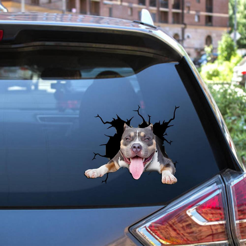 Pitbull Dog Breeds Dogs Puppy Crack Window Decal Custom 3d Car Decal Vinyl Aesthetic Decal Funny Stickers Cute Gift Ideas Ae10907 Car Vinyl Decal Sticker Window Decals, Peel and Stick Wall Decals 12x12IN 2PCS