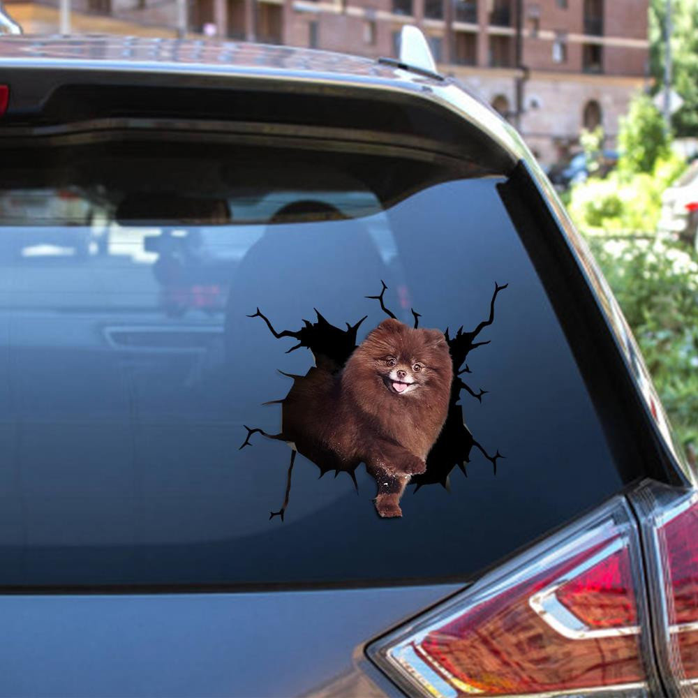 Pomeranian Crack Window Decal Custom 3d Car Decal Vinyl Aesthetic Decal Funny Stickers Cute Gift Ideas Ae10916 Car Vinyl Decal Sticker Window Decals, Peel and Stick Wall Decals 12x12IN 2PCS