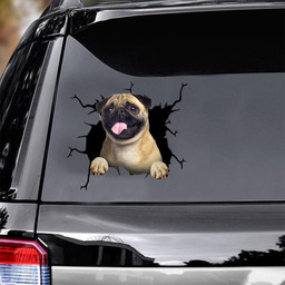 Pug Crack Window Decal Custom 3d Car Decal Vinyl Aesthetic Decal Funny Stickers Cute Gift Ideas Ae10946 Car Vinyl Decal Sticker Window Decals, Peel and Stick Wall Decals