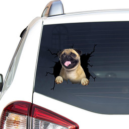 Pug Crack Window Decal Custom 3d Car Decal Vinyl Aesthetic Decal Funny Stickers Cute Gift Ideas Ae10946 Car Vinyl Decal Sticker Window Decals, Peel and Stick Wall Decals