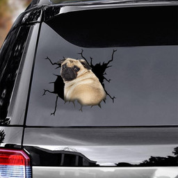 Pug Crack Window Decal Custom 3d Car Decal Vinyl Aesthetic Decal Funny Stickers Cute Gift Ideas Ae10955 Car Vinyl Decal Sticker Window Decals, Peel and Stick Wall Decals