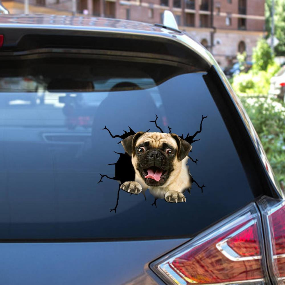 Pug Crack Window Decal Custom 3d Car Decal Vinyl Aesthetic Decal Funny Stickers Cute Gift Ideas Ae10951 Car Vinyl Decal Sticker Window Decals, Peel and Stick Wall Decals 12x12IN 2PCS