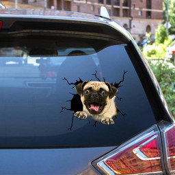 Pug Crack Window Decal Custom 3d Car Decal Vinyl Aesthetic Decal Funny Stickers Cute Gift Ideas Ae10951 Car Vinyl Decal Sticker Window Decals, Peel and Stick Wall Decals 12x12IN 2PCS