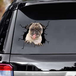 Pug Crack Window Decal Custom 3d Car Decal Vinyl Aesthetic Decal Funny Stickers Cute Gift Ideas Ae10949 Car Vinyl Decal Sticker Window Decals, Peel and Stick Wall Decals