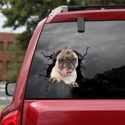 Pug Crack Window Decal Custom 3d Car Decal Vinyl Aesthetic Decal Funny Stickers Cute Gift Ideas Ae10949 Car Vinyl Decal Sticker Window Decals, Peel and Stick Wall Decals 18x18IN 2PCS