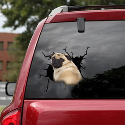 Pug Crack Window Decal Custom 3d Car Decal Vinyl Aesthetic Decal Funny Stickers Cute Gift Ideas Ae10955 Car Vinyl Decal Sticker Window Decals, Peel and Stick Wall Decals 18x18IN 2PCS