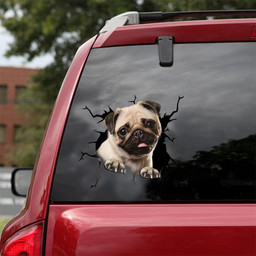 Pug Crack Window Decal Custom 3d Car Decal Vinyl Aesthetic Decal Funny Stickers Cute Gift Ideas Ae10947 Car Vinyl Decal Sticker Window Decals, Peel and Stick Wall Decals 18x18IN 2PCS