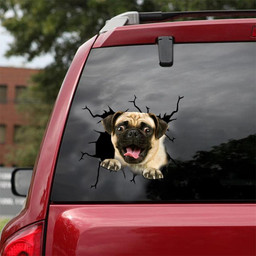 Pug Crack Window Decal Custom 3d Car Decal Vinyl Aesthetic Decal Funny Stickers Cute Gift Ideas Ae10951 Car Vinyl Decal Sticker Window Decals, Peel and Stick Wall Decals 18x18IN 2PCS
