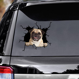 Pug Crack Window Decal Custom 3d Car Decal Vinyl Aesthetic Decal Funny Stickers Cute Gift Ideas Ae10953 Car Vinyl Decal Sticker Window Decals, Peel and Stick Wall Decals