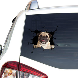 Pug Crack Window Decal Custom 3d Car Decal Vinyl Aesthetic Decal Funny Stickers Cute Gift Ideas Ae10953 Car Vinyl Decal Sticker Window Decals, Peel and Stick Wall Decals