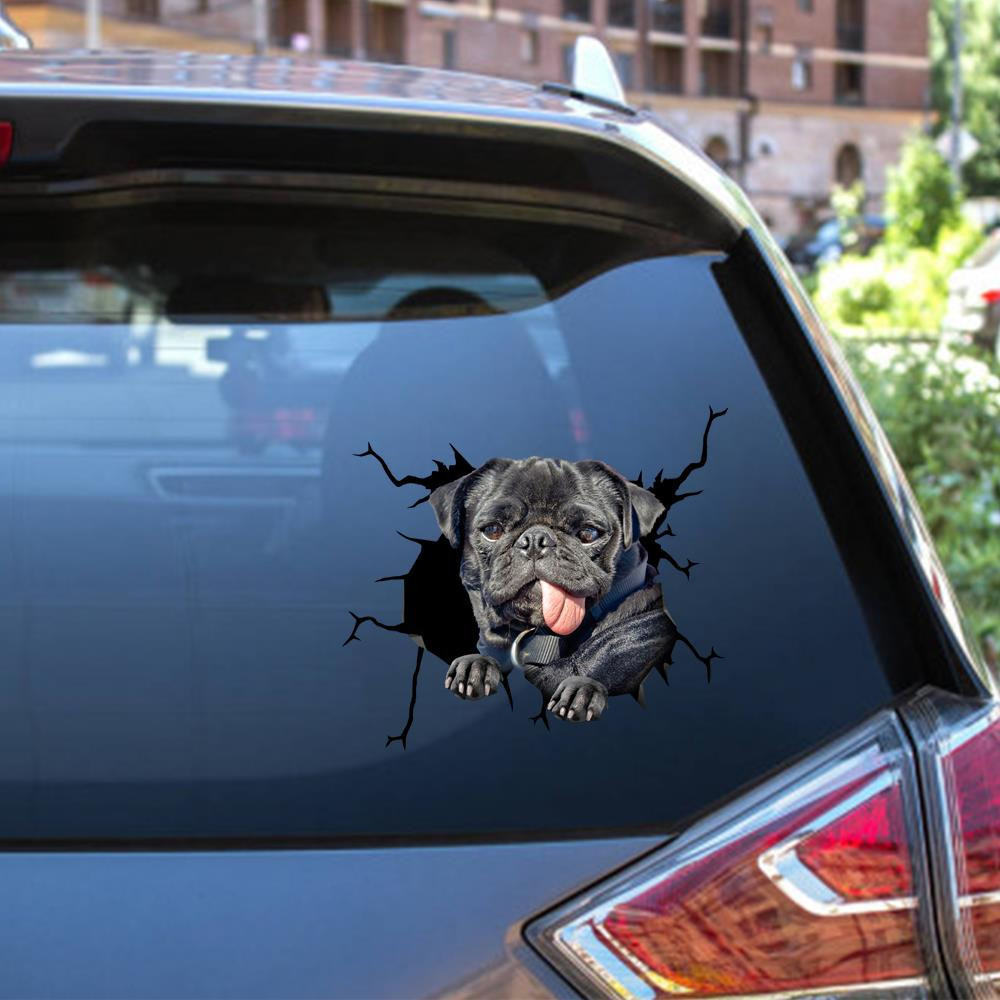 Pug Crack Window Decal Custom 3d Car Decal Vinyl Aesthetic Decal Funny Stickers Cute Gift Ideas Ae10957 Car Vinyl Decal Sticker Window Decals, Peel and Stick Wall Decals 12x12IN 2PCS