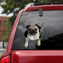 Pug Crack Window Decal Custom 3d Car Decal Vinyl Aesthetic Decal Funny Stickers Cute Gift Ideas Ae10952 Car Vinyl Decal Sticker Window Decals, Peel and Stick Wall Decals 18x18IN 2PCS
