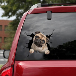 Pug Crack Window Decal Custom 3d Car Decal Vinyl Aesthetic Decal Funny Stickers Cute Gift Ideas Ae10948 Car Vinyl Decal Sticker Window Decals, Peel and Stick Wall Decals 18x18IN 2PCS