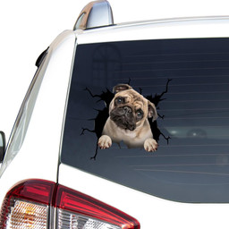 Pug Crack Window Decal Custom 3d Car Decal Vinyl Aesthetic Decal Funny Stickers Cute Gift Ideas Ae10948 Car Vinyl Decal Sticker Window Decals, Peel and Stick Wall Decals