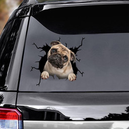 Pug Crack Window Decal Custom 3d Car Decal Vinyl Aesthetic Decal Funny Stickers Cute Gift Ideas Ae10948 Car Vinyl Decal Sticker Window Decals, Peel and Stick Wall Decals