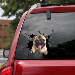 Pug Crack Window Decal Custom 3d Car Decal Vinyl Aesthetic Decal Funny Stickers Cute Gift Ideas Ae10954 Car Vinyl Decal Sticker Window Decals, Peel and Stick Wall Decals 18x18IN 2PCS