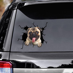 Pug Crack Window Decal Custom 3d Car Decal Vinyl Aesthetic Decal Funny Stickers Cute Gift Ideas Ae10954 Car Vinyl Decal Sticker Window Decals, Peel and Stick Wall Decals