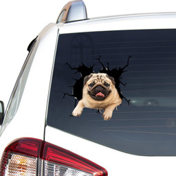 Pug Dog Crack Sticker Funny For Dog Lover Car Vinyl Decal Sticker Window Decals, Peel and Stick Wall Decals