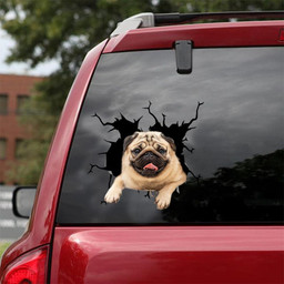 Pug Dog Crack Sticker Funny For Dog Lover Car Vinyl Decal Sticker Window Decals, Peel and Stick Wall Decals 18x18IN 2PCS