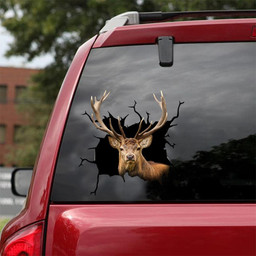 Red Deer Crack Window Decal Custom 3d Car Decal Vinyl Aesthetic Decal Funny Stickers Home Decor Gift Ideas Car Vinyl Decal Sticker Window Decals, Peel and Stick Wall Decals 18x18IN 2PCS