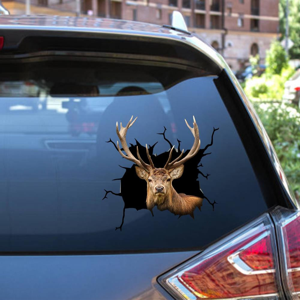 Red Deer Crack Window Decal Custom 3d Car Decal Vinyl Aesthetic Decal Funny Stickers Home Decor Gift Ideas Car Vinyl Decal Sticker Window Decals, Peel and Stick Wall Decals 12x12IN 2PCS