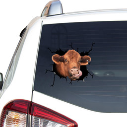 Red Angus Cow Crack Window Decal Custom 3d Car Decal Vinyl Aesthetic Decal Funny Stickers Home Decor Gift Ideas Car Vinyl Decal Sticker Window Decals, Peel and Stick Wall Decals