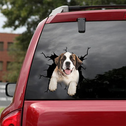 Saint Bernard Crack Window Decal Custom 3d Car Decal Vinyl Aesthetic Decal Funny Stickers Cute Gift Ideas Ae11014 Car Vinyl Decal Sticker Window Decals, Peel and Stick Wall Decals 18x18IN 2PCS