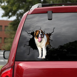 Saint Bernard Crack Window Decal Custom 3d Car Decal Vinyl Aesthetic Decal Funny Stickers Home Decor Gift Ideas Car Vinyl Decal Sticker Window Decals, Peel and Stick Wall Decals 18x18IN 2PCS