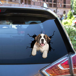 Saint Bernard Crack Window Decal Custom 3d Car Decal Vinyl Aesthetic Decal Funny Stickers Cute Gift Ideas Ae11014 Car Vinyl Decal Sticker Window Decals, Peel and Stick Wall Decals 12x12IN 2PCS