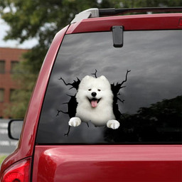 Samoyed Crack Window Decal Custom 3d Car Decal Vinyl Aesthetic Decal Funny Stickers Cute Gift Ideas Ae11017 Car Vinyl Decal Sticker Window Decals, Peel and Stick Wall Decals 18x18IN 2PCS