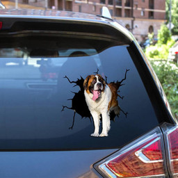 Saint Bernard Crack Window Decal Custom 3d Car Decal Vinyl Aesthetic Decal Funny Stickers Home Decor Gift Ideas Car Vinyl Decal Sticker Window Decals, Peel and Stick Wall Decals 12x12IN 2PCS