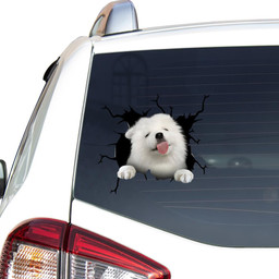 Samoyed Crack Window Decal Custom 3d Car Decal Vinyl Aesthetic Decal Funny Stickers Cute Gift Ideas Ae11019 Car Vinyl Decal Sticker Window Decals, Peel and Stick Wall Decals