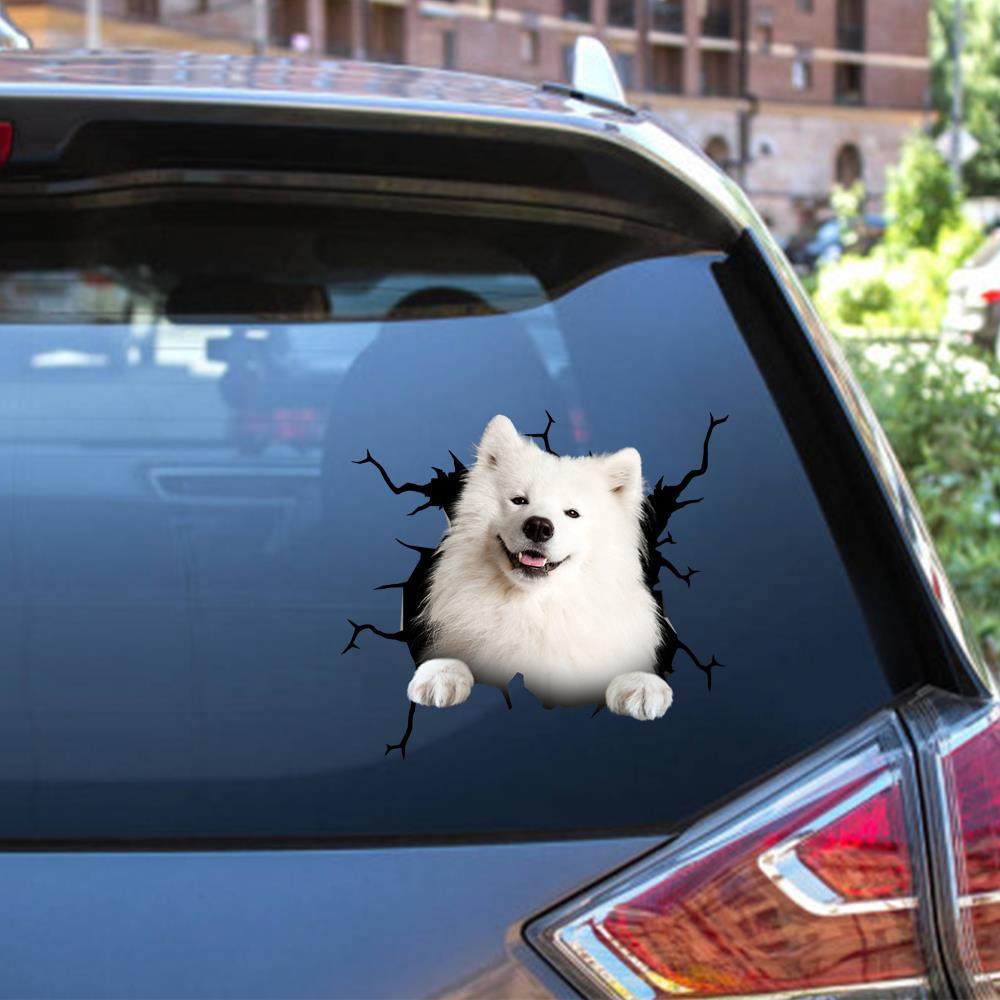 Samoyed Crack Window Decal Custom 3d Car Decal Vinyl Aesthetic Decal Funny Stickers Cute Gift Ideas Ae11018 Car Vinyl Decal Sticker Window Decals, Peel and Stick Wall Decals 12x12IN 2PCS