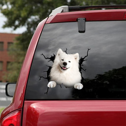 Samoyed Crack Window Decal Custom 3d Car Decal Vinyl Aesthetic Decal Funny Stickers Cute Gift Ideas Ae11018 Car Vinyl Decal Sticker Window Decals, Peel and Stick Wall Decals 18x18IN 2PCS