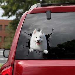 Samoyed Crack Window Decal Custom 3d Car Decal Vinyl Aesthetic Decal Funny Stickers Home Decor Gift Ideas Car Vinyl Decal Sticker Window Decals, Peel and Stick Wall Decals 18x18IN 2PCS